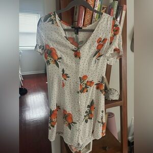 White and Orange Floral Midi Dress